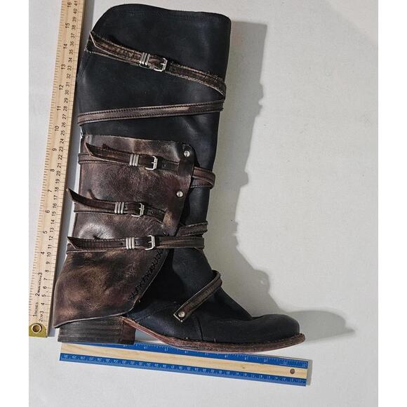 Freebird Women's Riley Leather Mid Calf High Boots Size 10 Strappy Biker Cowgirl - Picture 3 of 16